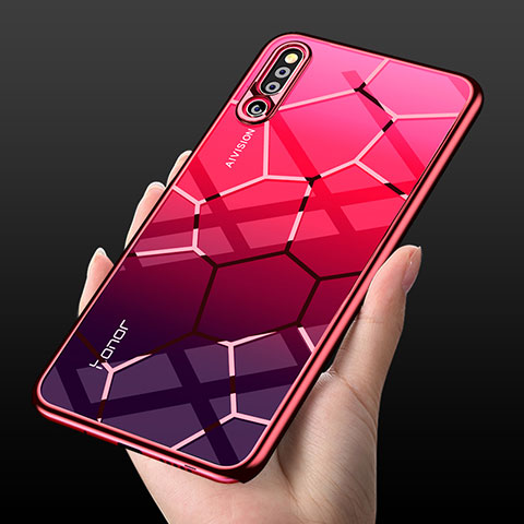 Custodia Silicone Trasparente Specchio Laterale Cover M03 per Huawei Honor Magic 2 Rosso