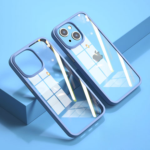 Custodia Silicone Trasparente Specchio Laterale Cover M04 per Apple iPhone 14 Blu