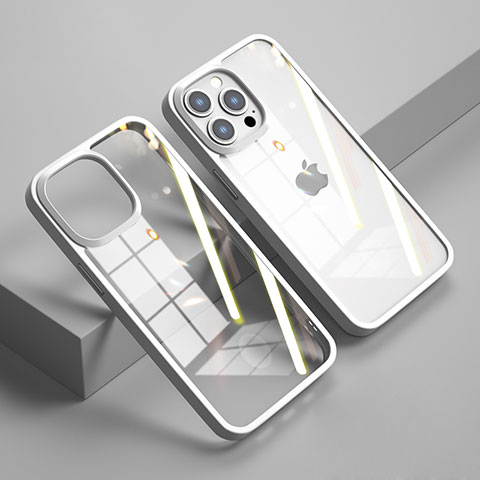 Custodia Silicone Trasparente Specchio Laterale Cover M04 per Apple iPhone 14 Pro Bianco