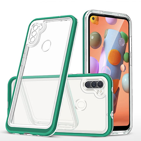 Custodia Silicone Trasparente Specchio Laterale Cover MQ1 per Samsung Galaxy A11 Verde