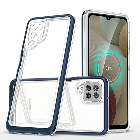 Custodia Silicone Trasparente Specchio Laterale Cover MQ1 per Samsung Galaxy F12 Blu