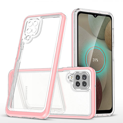 Custodia Silicone Trasparente Specchio Laterale Cover MQ1 per Samsung Galaxy F12 Oro Rosa