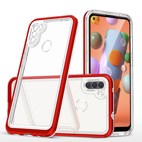 Custodia Silicone Trasparente Specchio Laterale Cover MQ1 per Samsung Galaxy M11 Rosso