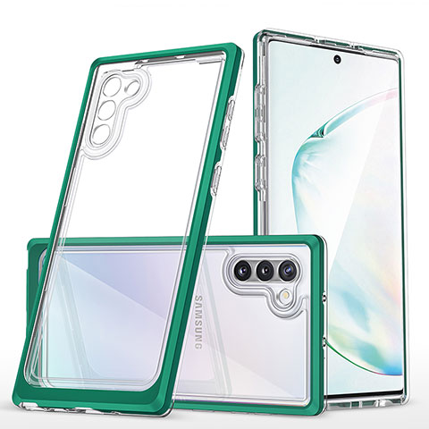 Custodia Silicone Trasparente Specchio Laterale Cover MQ1 per Samsung Galaxy Note 10 5G Verde