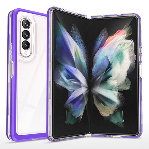 Custodia Silicone Trasparente Specchio Laterale Cover MQ1 per Samsung Galaxy Z Fold3 5G Viola