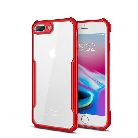 Custodia Silicone Trasparente Specchio Laterale Cover P01 per Apple iPhone 7 Plus Rosso