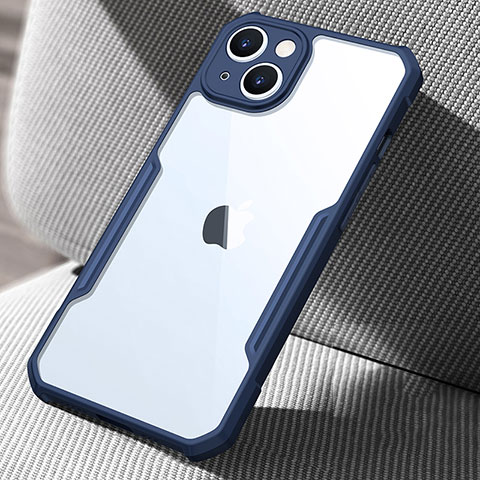 Custodia Silicone Trasparente Specchio Laterale Cover per Apple iPhone 15 Blu