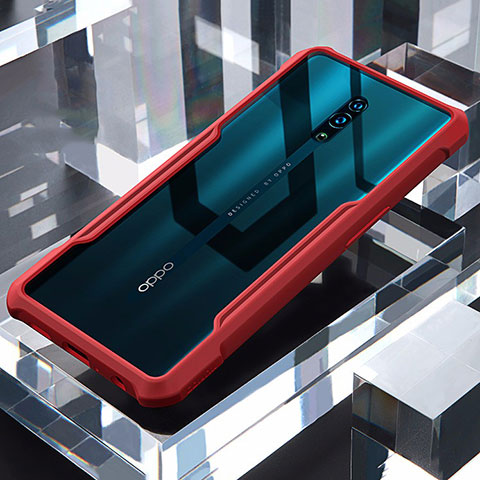 Custodia Silicone Trasparente Specchio Laterale Cover per Oppo Reno Rosso