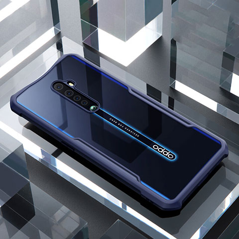 Custodia Silicone Trasparente Specchio Laterale Cover per Oppo Reno2 Blu