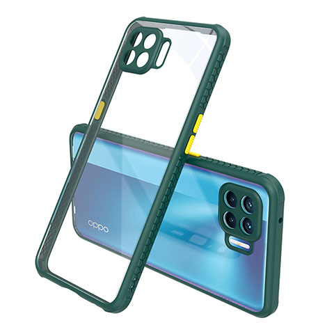 Custodia Silicone Trasparente Specchio Laterale Cover per Oppo Reno4 F Verde Notte