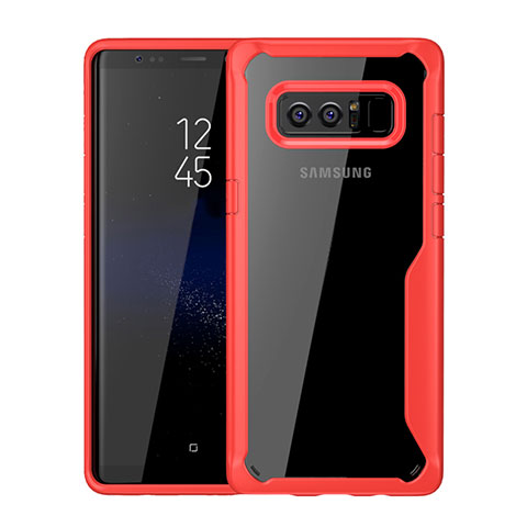 Custodia Silicone Trasparente Specchio Laterale Cover per Samsung Galaxy Note 8 Duos N950F Rosso