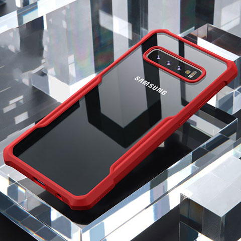 Custodia Silicone Trasparente Specchio Laterale Cover per Samsung Galaxy S10 5G Rosso