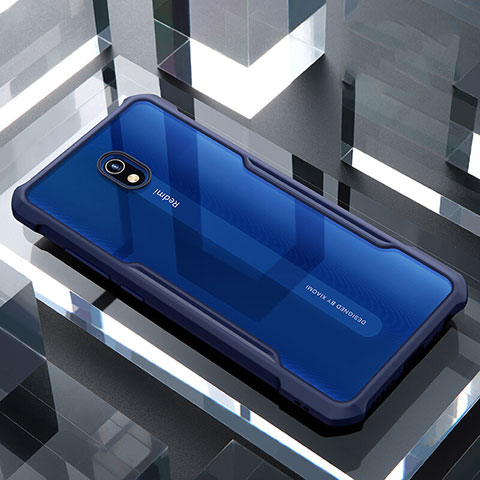 Custodia Silicone Trasparente Specchio Laterale Cover per Xiaomi Redmi 8A Blu