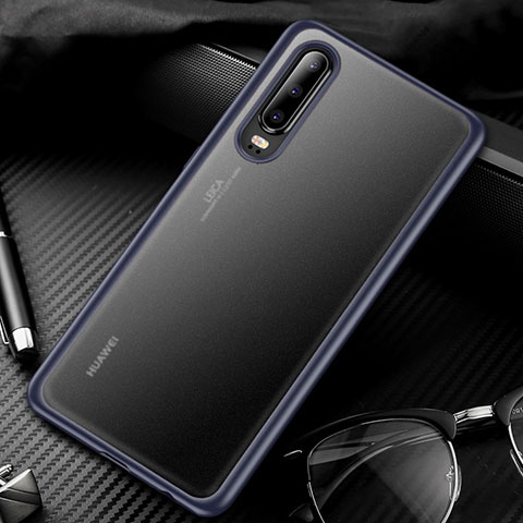 Custodia Silicone Trasparente Specchio Laterale Cover T01 per Huawei P30 Blu