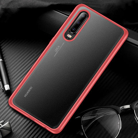 Custodia Silicone Trasparente Specchio Laterale Cover T01 per Huawei P30 Rosso