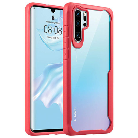 Custodia Silicone Trasparente Specchio Laterale Cover Z02 per Huawei P30 Pro New Edition Rosso