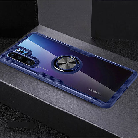 Custodia Silicone Trasparente Ultra Slim Cover Morbida con Anello Supporto C03 per Huawei P30 Pro New Edition Cielo Blu