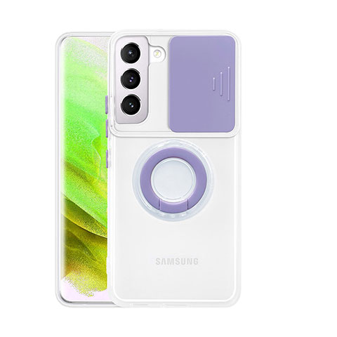 Custodia Silicone Trasparente Ultra Slim Cover Morbida con Anello Supporto S01 per Samsung Galaxy S21 FE 5G Viola