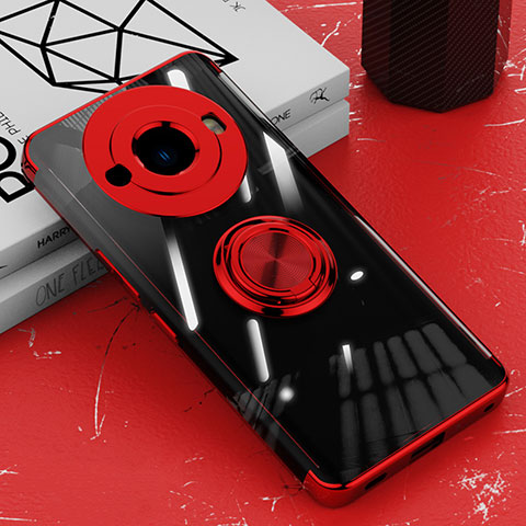 Custodia Silicone Trasparente Ultra Slim Cover Morbida con Magnetico Anello Supporto AN1 per Sharp Aquos R8s Pro Rosso