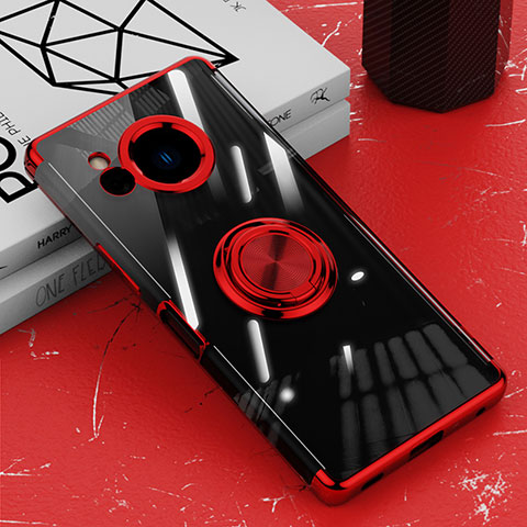 Custodia Silicone Trasparente Ultra Slim Cover Morbida con Magnetico Anello Supporto AN1 per Sharp Aquos R8s Rosso