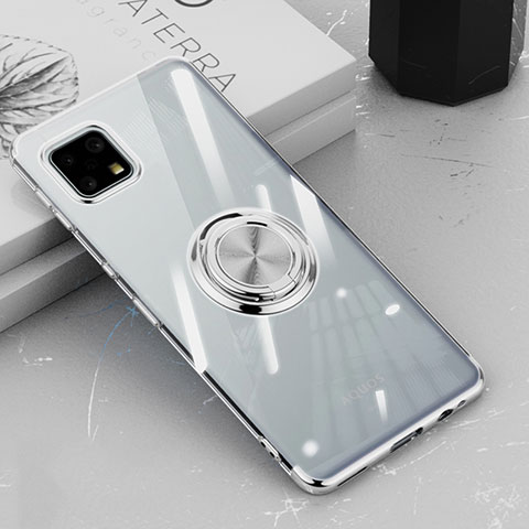 Custodia Silicone Trasparente Ultra Slim Cover Morbida con Magnetico Anello Supporto AN1 per Sharp Aquos Sense6 Argento