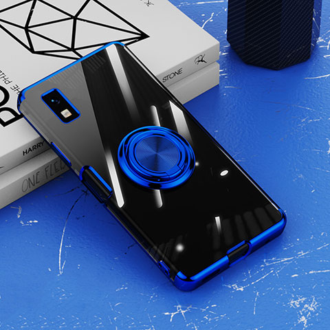 Custodia Silicone Trasparente Ultra Slim Cover Morbida con Magnetico Anello Supporto AN1 per Sharp Aquos wish Blu