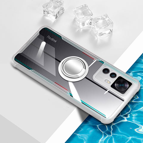 Custodia Silicone Trasparente Ultra Slim Cover Morbida con Magnetico Anello Supporto BH1 per Xiaomi Mi 12T 5G Bianco