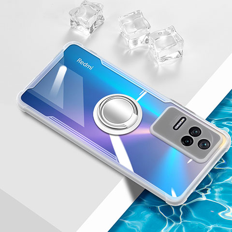 Custodia Silicone Trasparente Ultra Slim Cover Morbida con Magnetico Anello Supporto BH1 per Xiaomi Poco F4 5G Bianco