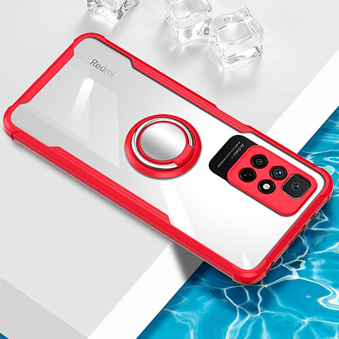 Custodia Silicone Trasparente Ultra Slim Cover Morbida con Magnetico Anello Supporto BH1 per Xiaomi Redmi 10 4G Rosso