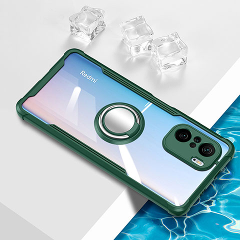 Custodia Silicone Trasparente Ultra Slim Cover Morbida con Magnetico Anello Supporto BH1 per Xiaomi Redmi K40 Pro 5G Verde