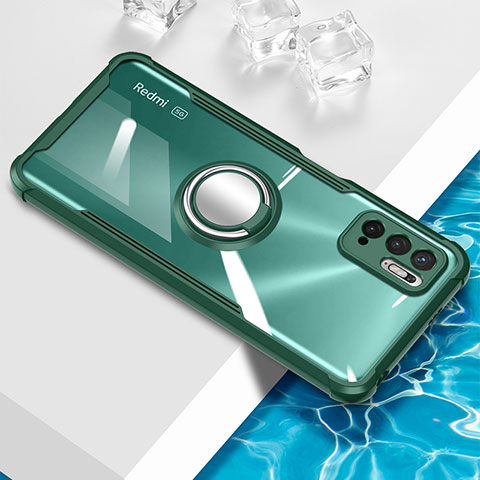 Custodia Silicone Trasparente Ultra Slim Cover Morbida con Magnetico Anello Supporto BH1 per Xiaomi Redmi Note 10 5G Verde