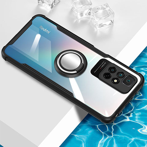 Custodia Silicone Trasparente Ultra Slim Cover Morbida con Magnetico Anello Supporto BH1 per Xiaomi Redmi Note 11 4G (2021) Nero