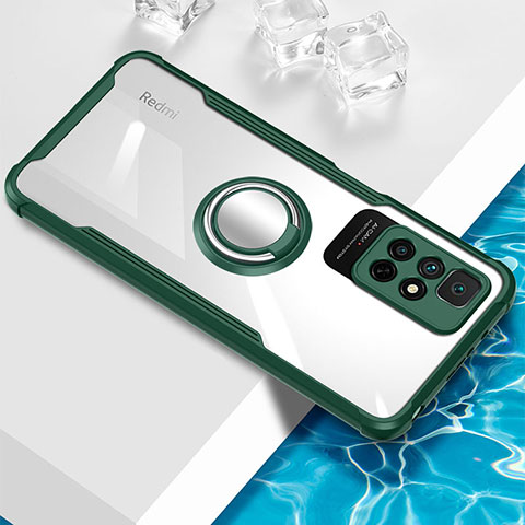 Custodia Silicone Trasparente Ultra Slim Cover Morbida con Magnetico Anello Supporto BH1 per Xiaomi Redmi Note 11 4G (2021) Verde