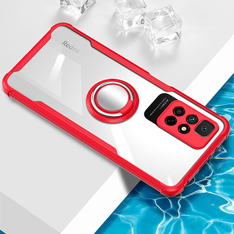 Custodia Silicone Trasparente Ultra Slim Cover Morbida con Magnetico Anello Supporto BH1 per Xiaomi Redmi Note 11S 5G Rosso