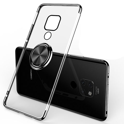 Custodia Silicone Trasparente Ultra Slim Cover Morbida con Magnetico Anello Supporto C01 per Huawei Mate 20 Nero