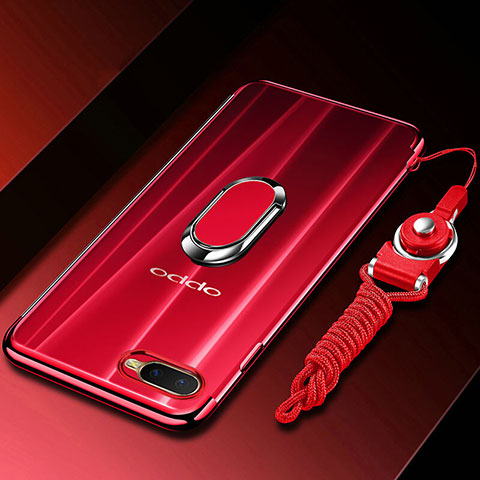 Custodia Silicone Trasparente Ultra Slim Cover Morbida con Magnetico Anello Supporto C01 per Oppo R17 Neo Rosso