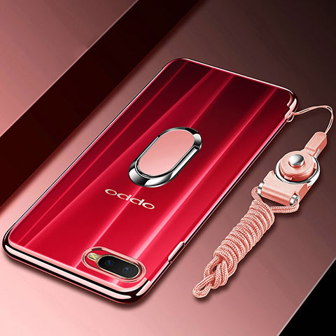 Custodia Silicone Trasparente Ultra Slim Cover Morbida con Magnetico Anello Supporto C01 per Oppo RX17 Neo Oro Rosa