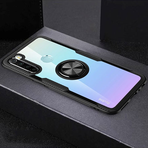 Custodia Silicone Trasparente Ultra Slim Cover Morbida con Magnetico Anello Supporto C01 per Xiaomi Redmi Note 8T Nero