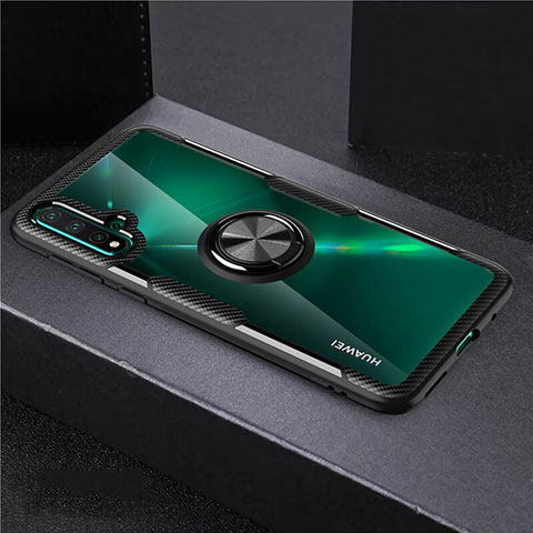 Custodia Silicone Trasparente Ultra Slim Cover Morbida con Magnetico Anello Supporto C02 per Huawei Nova 5 Pro Nero