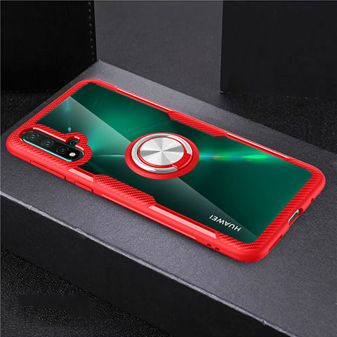 Custodia Silicone Trasparente Ultra Slim Cover Morbida con Magnetico Anello Supporto C02 per Huawei Nova 5 Pro Rosso