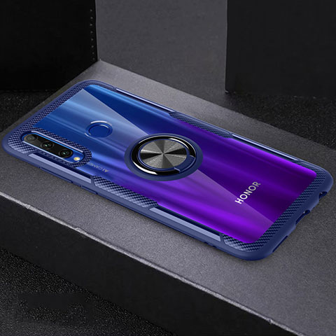 Custodia Silicone Trasparente Ultra Slim Cover Morbida con Magnetico Anello Supporto C02 per Huawei P Smart+ Plus (2019) Blu e Nero