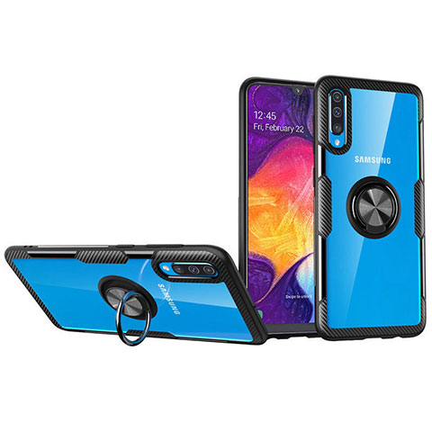 Custodia Silicone Trasparente Ultra Slim Cover Morbida con Magnetico Anello Supporto C02 per Samsung Galaxy A70S Nero