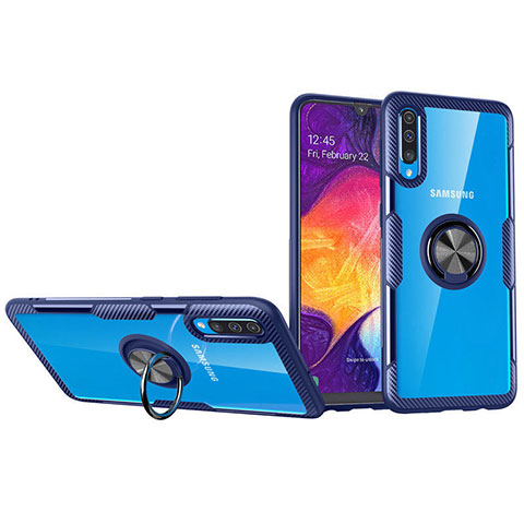 Custodia Silicone Trasparente Ultra Slim Cover Morbida con Magnetico Anello Supporto C02 per Samsung Galaxy A90 5G Blu