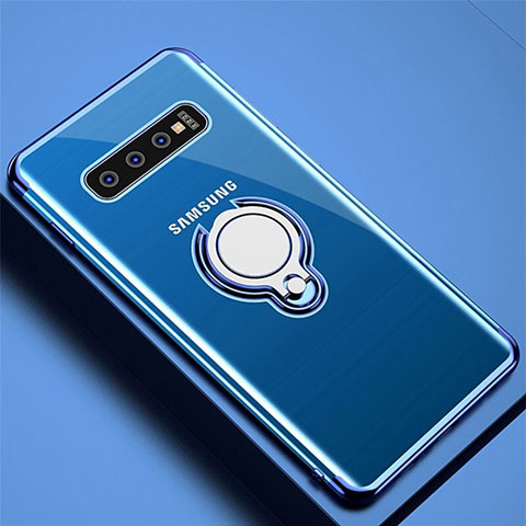 Custodia Silicone Trasparente Ultra Slim Cover Morbida con Magnetico Anello Supporto C02 per Samsung Galaxy S10 Blu