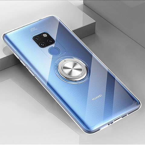 Custodia Silicone Trasparente Ultra Slim Cover Morbida con Magnetico Anello Supporto C04 per Huawei Mate 20 X 5G Chiaro