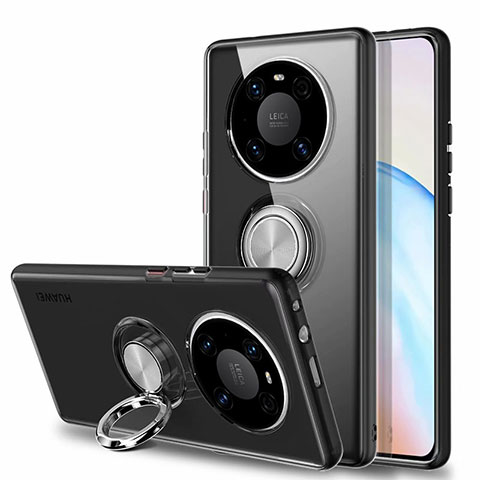 Custodia Silicone Trasparente Ultra Slim Cover Morbida con Magnetico Anello Supporto S01 per Huawei Mate 40 Pro Nero