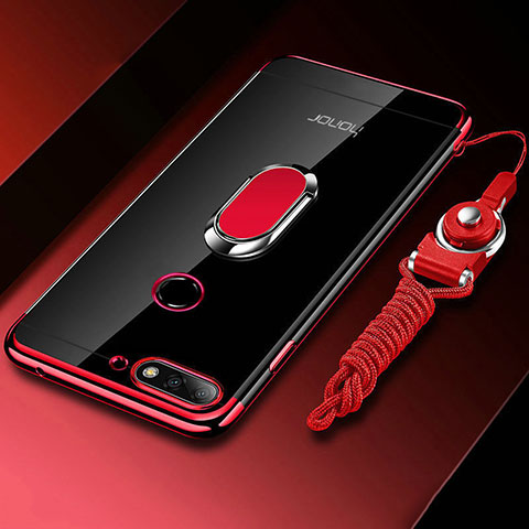 Custodia Silicone Trasparente Ultra Slim Cover Morbida con Magnetico Anello Supporto S01 per Huawei Y6 (2018) Rosso