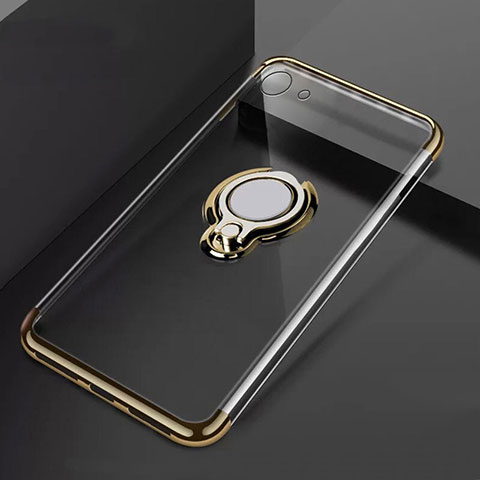 Custodia Silicone Trasparente Ultra Slim Cover Morbida con Magnetico Anello Supporto S01 per Oppo A71 Oro