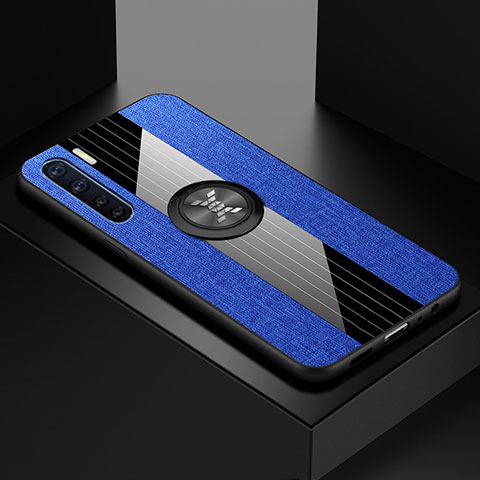 Custodia Silicone Trasparente Ultra Slim Cover Morbida con Magnetico Anello Supporto S01 per Oppo A91 Blu