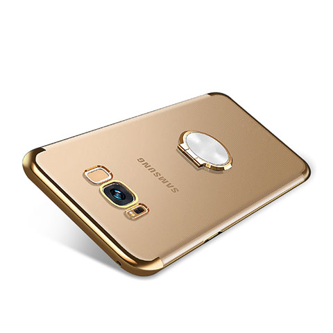 Custodia Silicone Trasparente Ultra Slim Cover Morbida con Magnetico Anello Supporto S01 per Samsung Galaxy S8 Plus Oro